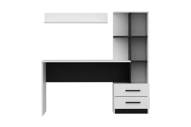 Puijas Skrivbord 120 cm med Förvaring Låda + Hyllor + Vägghy - Vit/Svart - Möbler - Bord & matgrupper - Kontorsbord - Skrivbord