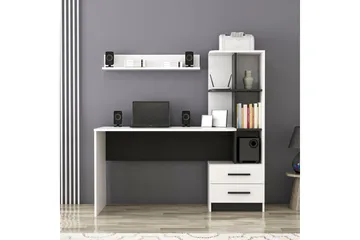 Puijas Skrivbord 120 cm med Förvaring Låda + Hyllor + Vägghy - Vit/Svart - Möbler - Bord & matgrupper - Kontorsbord - Skrivbord
