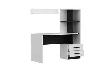 Puijas Skrivbord 120 cm med Förvaring Låda + Hyllor + Vägghy - Vit/Svart - Möbler - Bord & matgrupper - Kontorsbord - Skrivbord