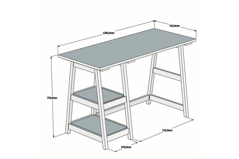 Puqa Design Skrivbord 120 cm med Förvaring 2 Hyllor - Ljus Trä - Möbler - Bord & matgrupper - Kontorsbord - Skrivbord