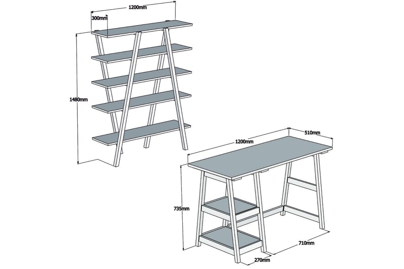 Puqa Design Skrivbord 120 cm med Förvaring Hyllor - Brun - Skrivbord