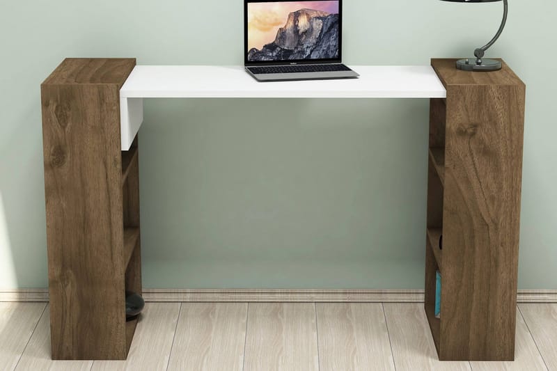 Puqa Design Skrivbord 124 cm med Förvaring Hyllor - Valnötsbrun/Vit - Skrivbord