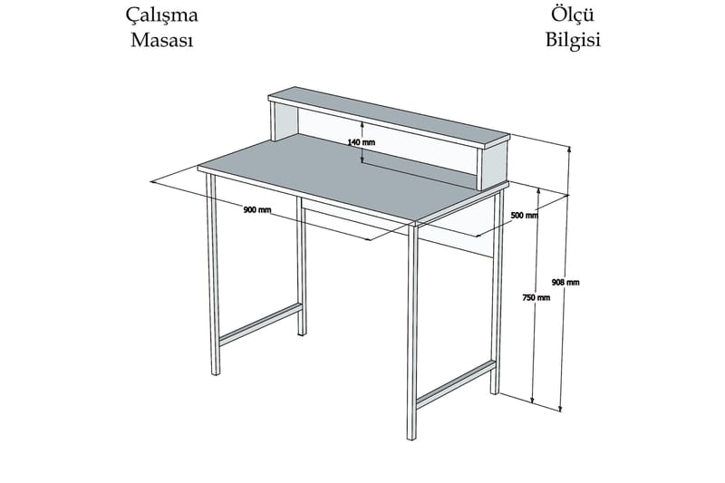 Puqa Design Skrivbord 90 cm med Förvaring Hylla - Valnötsbrun/Svart - Skrivbord