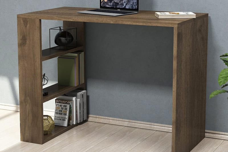 Puqa Design Skrivbord 90 cm med Förvaring Hyllor - Valnötsbrun - Skrivbord