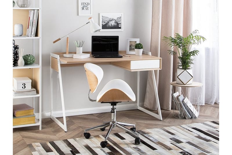 Quickborn Skrivbord 120 cm med Förvaring Låda - Vit/Ljusbrun - Möbler - Bord & matgrupper - Kontorsbord - Skrivbord