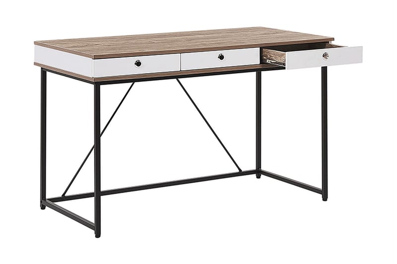 Quivoz Skrivbord 120 cm med Förvaring 3 Lådor - Ljusbrun/Vit/Svart - Möbler - Bord & matgrupper - Kontorsbord - Skrivbord