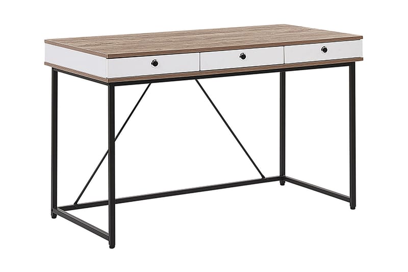 Quivoz Skrivbord 120 cm med Förvaring 3 Lådor - Ljusbrun/Vit/Svart - Möbler - Bord & matgrupper - Kontorsbord - Skrivbord