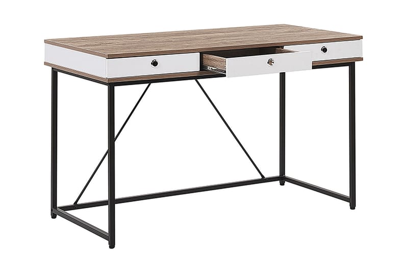 Quivoz Skrivbord 120 cm med Förvaring 3 Lådor - Ljusbrun/Vit/Svart - Skrivbord