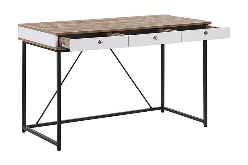 Quivoz Skrivbord 120 cm med Förvaring 3 Lådor - Ljusbrun/Vit/Svart - Möbler - Bord & matgrupper - Kontorsbord - Skrivbord