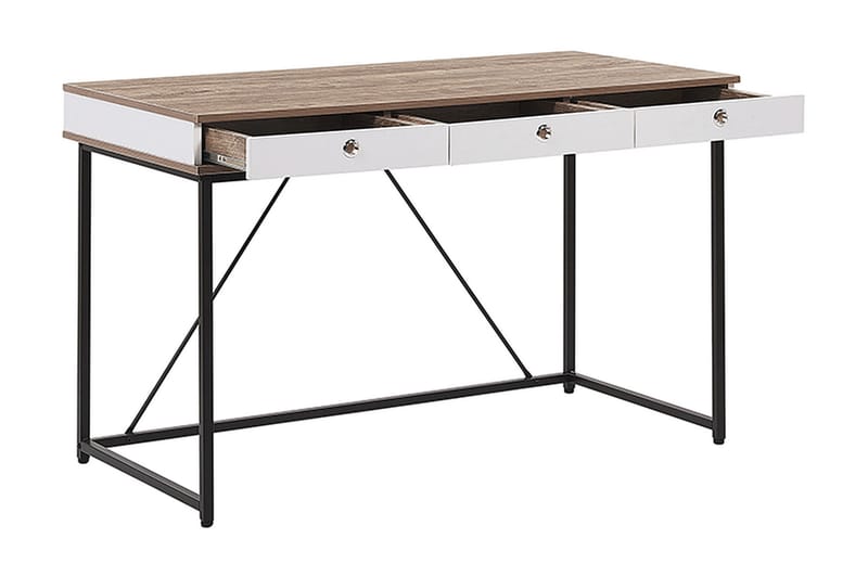 Quivoz Skrivbord 120 cm med Förvaring 3 Lådor - Ljusbrun/Vit/Svart - Skrivbord