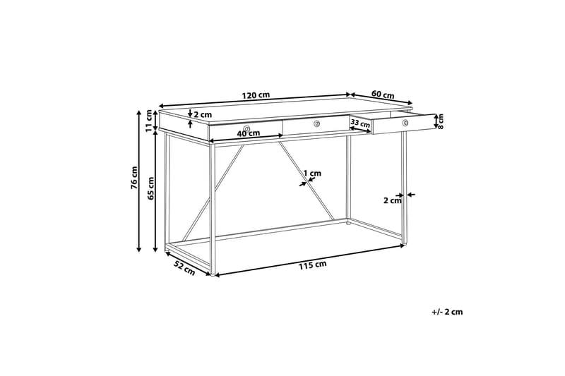 Quivoz Skrivbord 120 cm med Förvaring 3 Lådor - Ljusbrun/Vit/Svart - Skrivbord