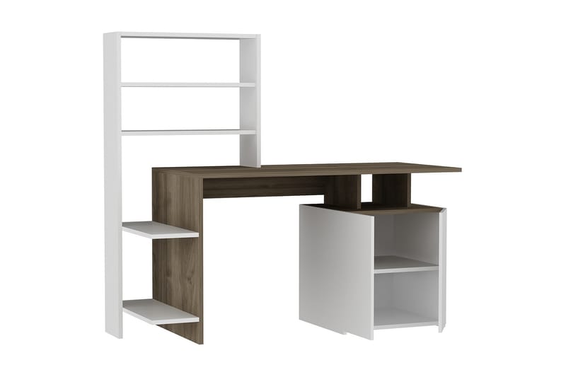 Raymer Skrivbord 146 cm med Förvaring Hyllor + Skåp - Valnötsbrun/Vit - Möbler - Bord & matgrupper - Kontorsbord - Skrivbord