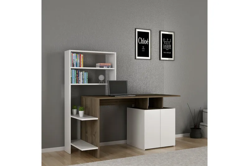 Raymer Skrivbord 146 cm med Förvaring Hyllor + Skåp - Valnötsbrun/Vit - Möbler - Bord & matgrupper - Kontorsbord - Skrivbord