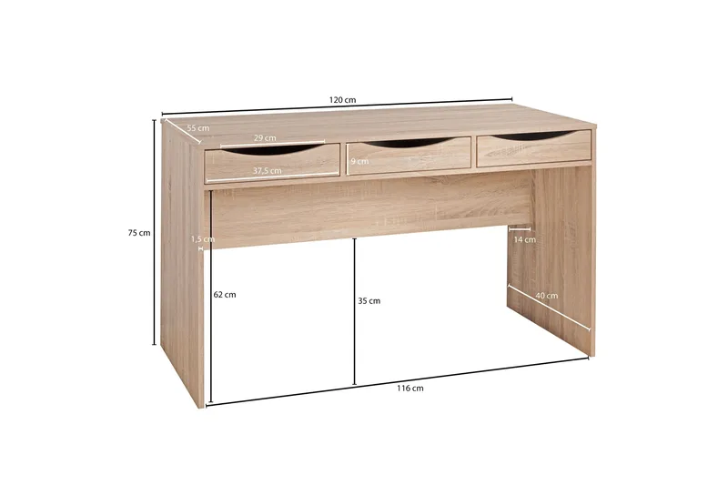 Ryea Skrivbord 120 cm med Förvaring 3 Lådor - Natur - Möbler - Bord & matgrupper - Kontorsbord - Skrivbord
