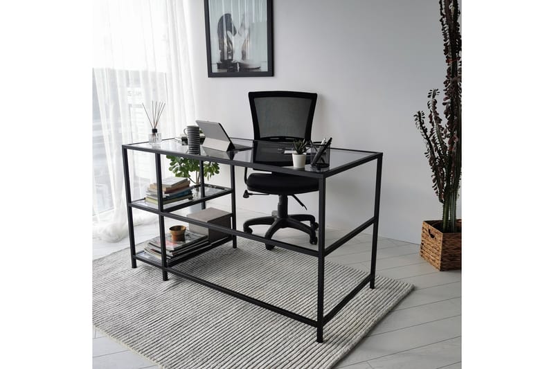 Sabani Skrivbord 130 cm med Förvaring 2 Hyllor - Glas/Rökfärgad/Svart - Möbler - Bord & matgrupper - Kontorsbord - Skrivbord