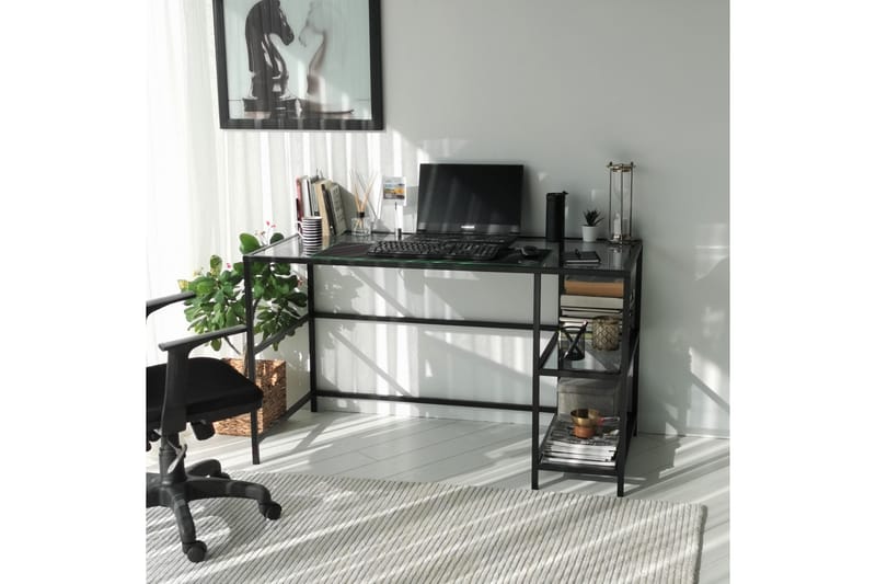 Sabani Skrivbord 130 cm med Förvaring 2 Hyllor - Glas/Rökfärgad/Svart - Möbler - Bord & matgrupper - Kontorsbord - Skrivbord
