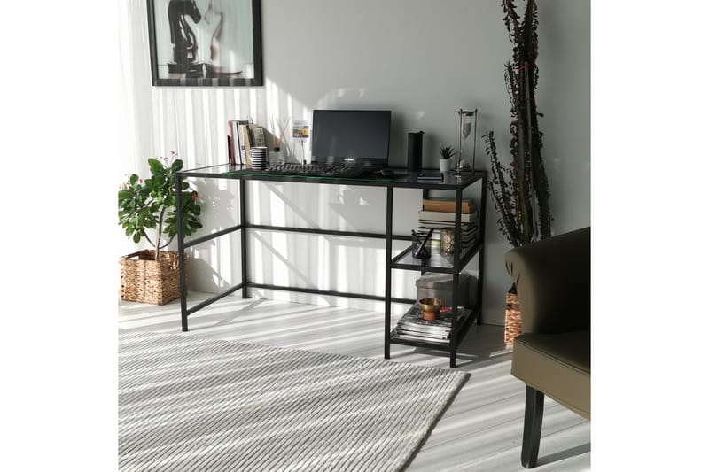 Sabani Skrivbord 130 cm med Förvaring 2 Hyllor - Glas/Rökfärgad/Svart - Möbler - Bord & matgrupper - Kontorsbord - Skrivbord