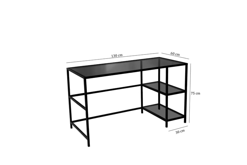 Sabani Skrivbord 130 cm med Förvaring 2 Hyllor - Glas/Rökfärgad/Svart - Möbler - Bord & matgrupper - Kontorsbord - Skrivbord