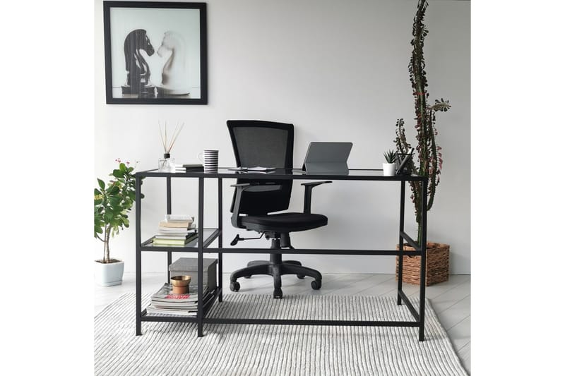 Sabani Skrivbord 130 cm med Förvaring 2 Hyllor - Glas/Rökfärgad/Svart - Möbler - Bord & matgrupper - Kontorsbord - Skrivbord