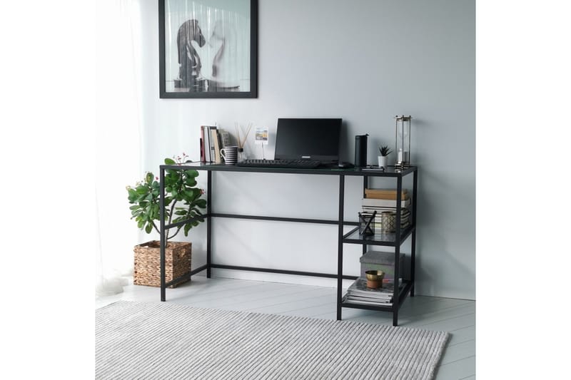 Sabani Skrivbord 130 cm med Förvaring 2 Hyllor - Glas/Rökfärgad/Svart - Möbler - Bord & matgrupper - Kontorsbord - Skrivbord