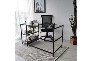 Sabani Skrivbord 130 cm med Förvaring 2 Hyllor - Glas/Rökfärgad/Svart - Möbler - Bord & matgrupper - Kontorsbord - Skrivbord
