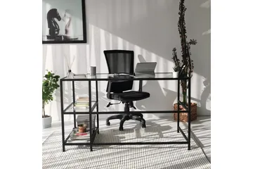 Sabani Skrivbord 130 cm med Förvaring 2 Hyllor - Glas/Svart - Möbler - Bord & matgrupper - Kontorsbord - Skrivbord