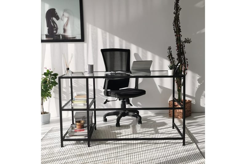 Sabani Skrivbord 130 cm med Förvaring 2 Hyllor - Glas/Svart - Möbler - Bord & matgrupper - Kontorsbord - Skrivbord