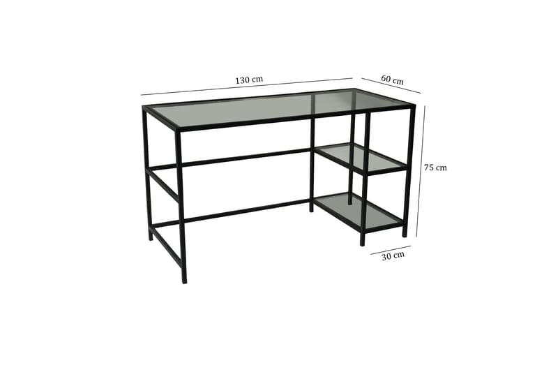 Sabani Skrivbord 130 cm med Förvaring 2 Hyllor - Glas/Svart - Möbler - Bord & matgrupper - Kontorsbord - Skrivbord