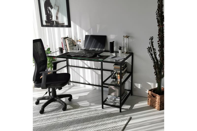 Sabani Skrivbord 130 cm med Förvaring 2 Hyllor - Glas/Svart - Möbler - Bord & matgrupper - Kontorsbord - Skrivbord