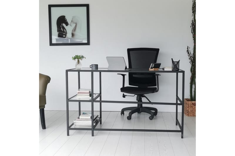 Sabani Skrivbord 130 cm med Förvaring 2 Hyllor - Glas/Svart - Möbler - Bord & matgrupper - Kontorsbord - Skrivbord