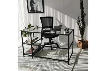 Sabani Skrivbord 130 cm med Förvaring 2 Hyllor - Glas/Svart - Möbler - Bord & matgrupper - Kontorsbord - Skrivbord