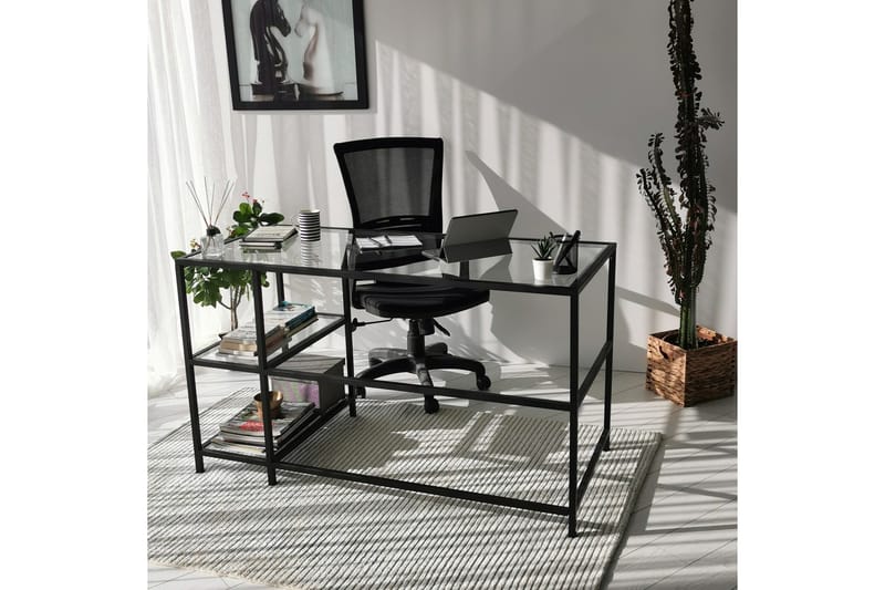 Sabani Skrivbord 130 cm med Förvaring 2 Hyllor - Glas/Svart - Möbler - Bord & matgrupper - Kontorsbord - Skrivbord