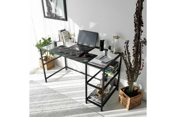 Sabani Skrivbord 130 cm med Förvaring 2 Hyllor - Glas/Svart - Möbler - Bord & matgrupper - Kontorsbord - Skrivbord