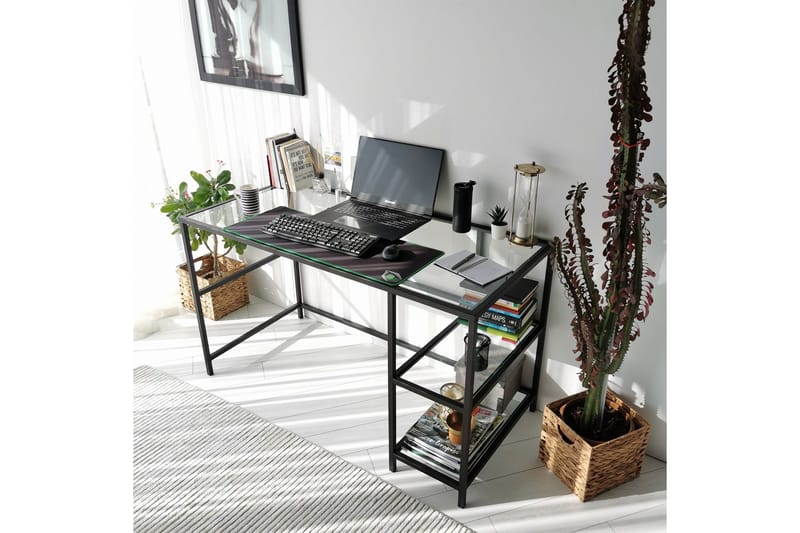 Sabani Skrivbord 130 cm med Förvaring 2 Hyllor - Glas/Svart - Möbler - Bord & matgrupper - Kontorsbord - Skrivbord