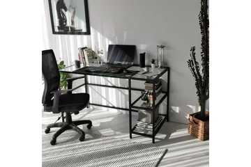 Sabani Skrivbord 130 cm med Förvaring 2 Hyllor - Glas/Svart - Möbler - Bord & matgrupper - Kontorsbord - Skrivbord
