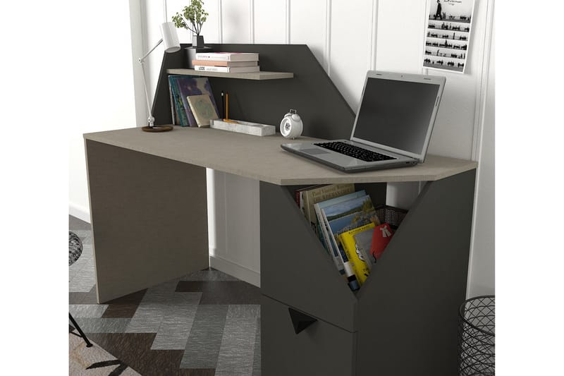 Samtens Skrivbord 140 cm med Förvaring Hyllor + Skåp - Antracit - Skrivbord
