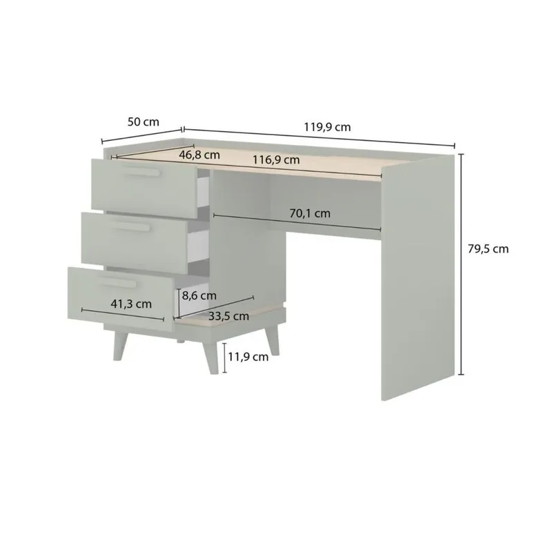 Skrivbord Scandi med 3 lådor - Dämpad grön - Oljad ek - Möbler - Bord & matgrupper - Kontorsbord - Skrivbord