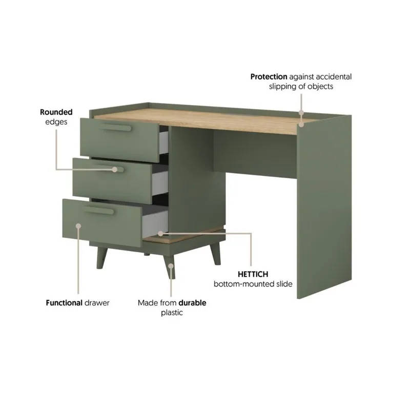 Skrivbord Scandi med 3 lådor - Dämpad grön - Oljad ek - Möbler - Bord & matgrupper - Kontorsbord - Skrivbord