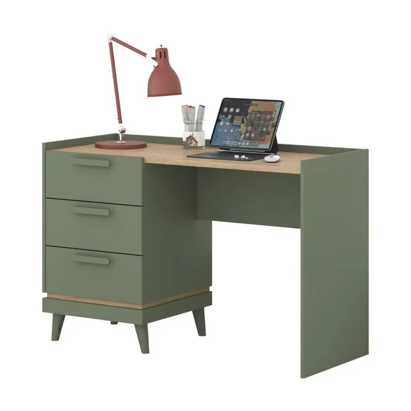 Skrivbord Scandi med 3 lådor - Dämpad grön - Oljad ek - Möbler - Bord & matgrupper - Kontorsbord - Skrivbord