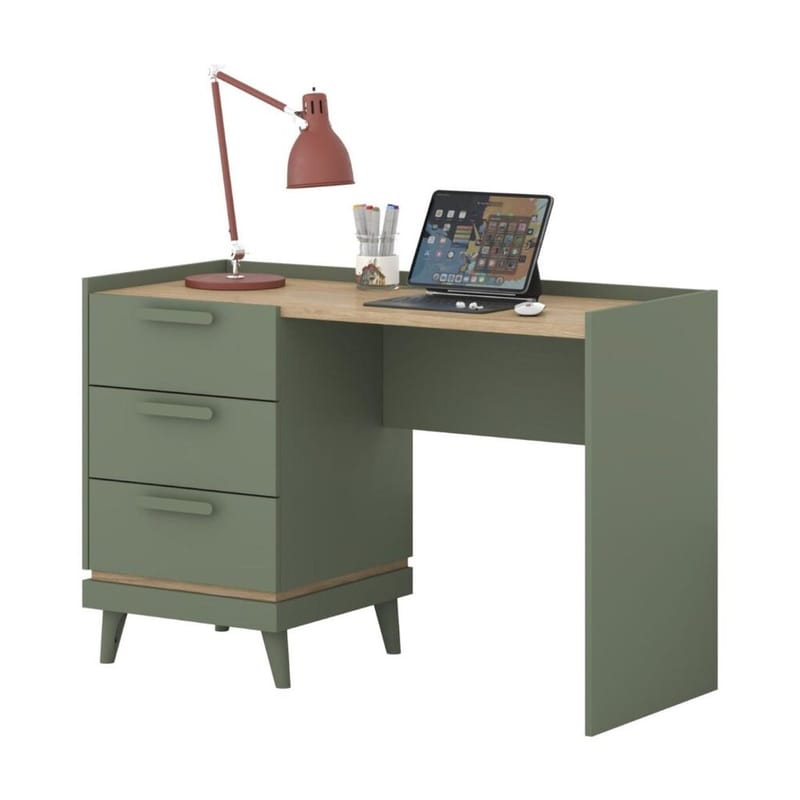 Skrivbord Scandi med 3 lådor - Dämpad grön - Oljad ek - Möbler - Bord & matgrupper - Kontorsbord - Skrivbord