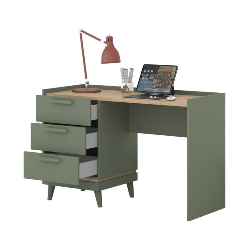 Skrivbord Scandi med 3 lådor - Dämpad grön - Oljad ek - Möbler - Bord & matgrupper - Kontorsbord - Skrivbord