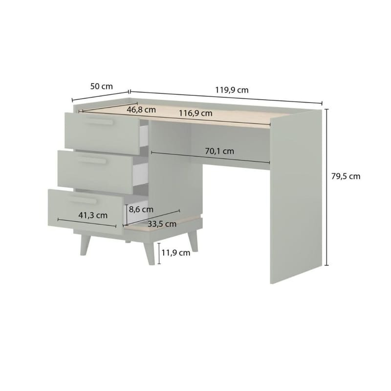 Skrivbord Scandi med 3 lådor - Dämpad grön - Oljad ek - Möbler - Bord & matgrupper - Kontorsbord - Skrivbord