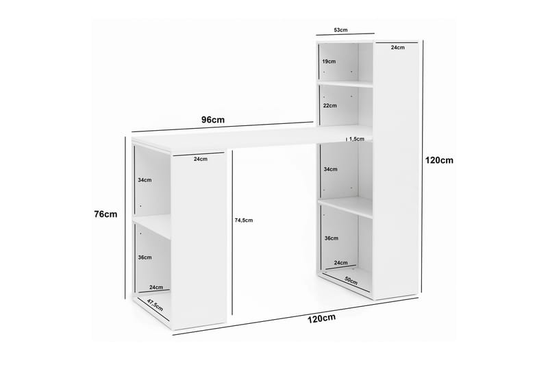 Shuping Skrivbord 120 cm med Förvaring Hyllor - Vit - Skrivbord