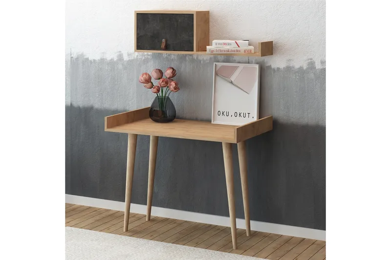 Skaberg Skrivbord 100 cm med Förvaring Vägghylla - Grå/Trä - Möbler - Bord & matgrupper - Kontorsbord - Skrivbord