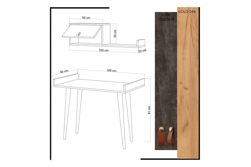 Skaberg Skrivbord 100 cm med Förvaring Vägghylla - Grå/Trä - Möbler - Bord & matgrupper - Kontorsbord - Skrivbord