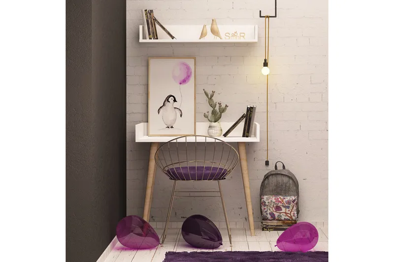 Skaberg Skrivbord 90 cm med Förvaring Vägghylla - Vit/Natur - Möbler - Bord & matgrupper - Kontorsbord - Skrivbord