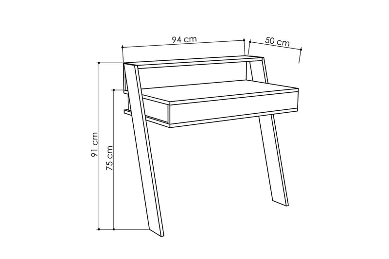 Skoved Skrivbord 94 cm med Förvaring Låda + Hylla - Grå - Skrivbord