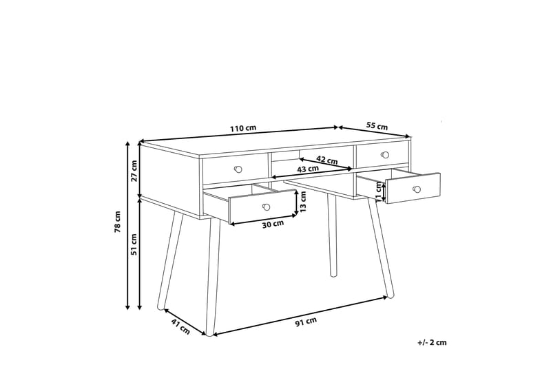 Skrivbord 110 x 55 cm vit LEVIN - Vit - Skrivbord