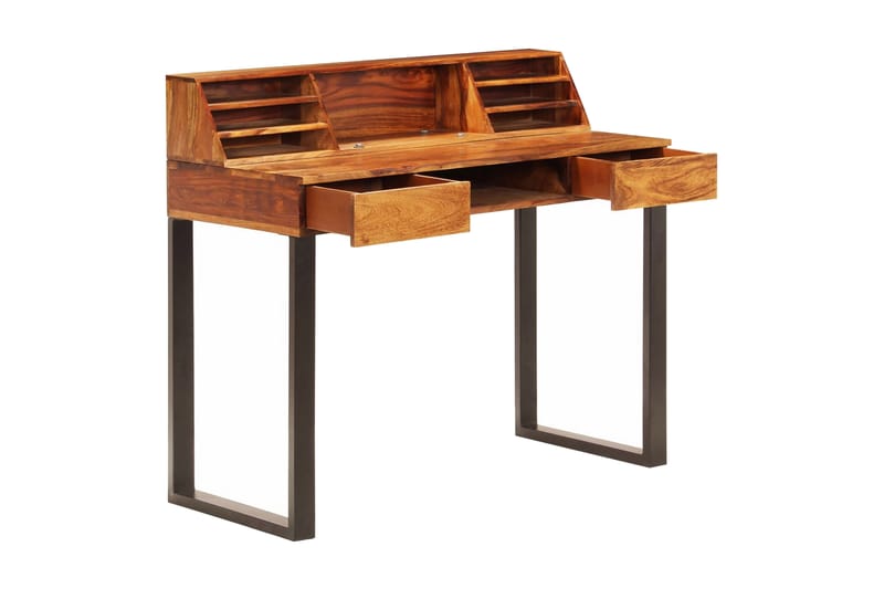 Skrivbord 110x50x94 cm massivt sheshamträ och stål - Brun - Skrivbord