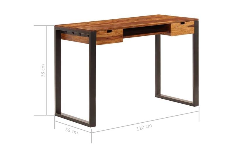 Skrivbord 110x55x78 cm massivt sheshamträ och stål - Brun - Skrivbord